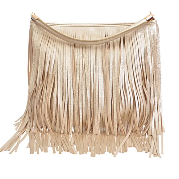 Fringe / Tassel XL Tote / Crossbody Bag - Gold - Vintage Style - 70's - NWT - Picture 1 of 11